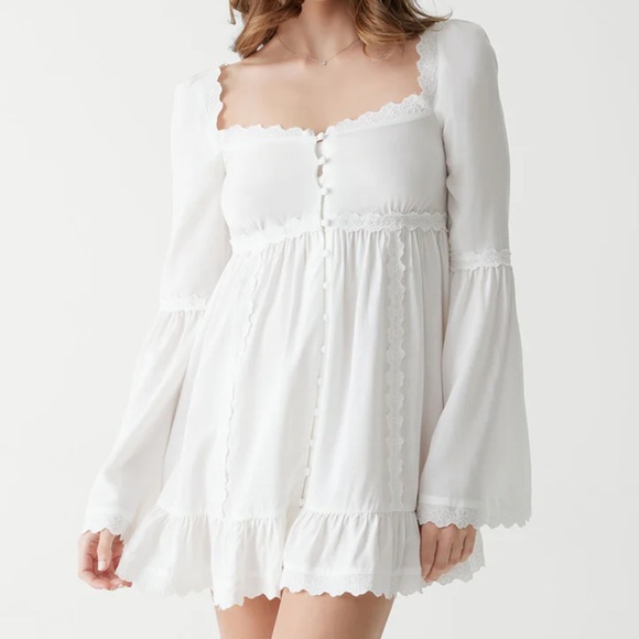 FRANKIES BIKINIS white sunflower mini long sleeve dress SOLD OUT EVERYWHERE NWT - Picture 3 of 6